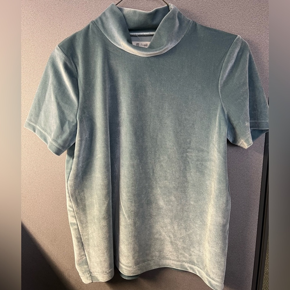 Madewell Mock Neck Velvet Short Sleeve Top